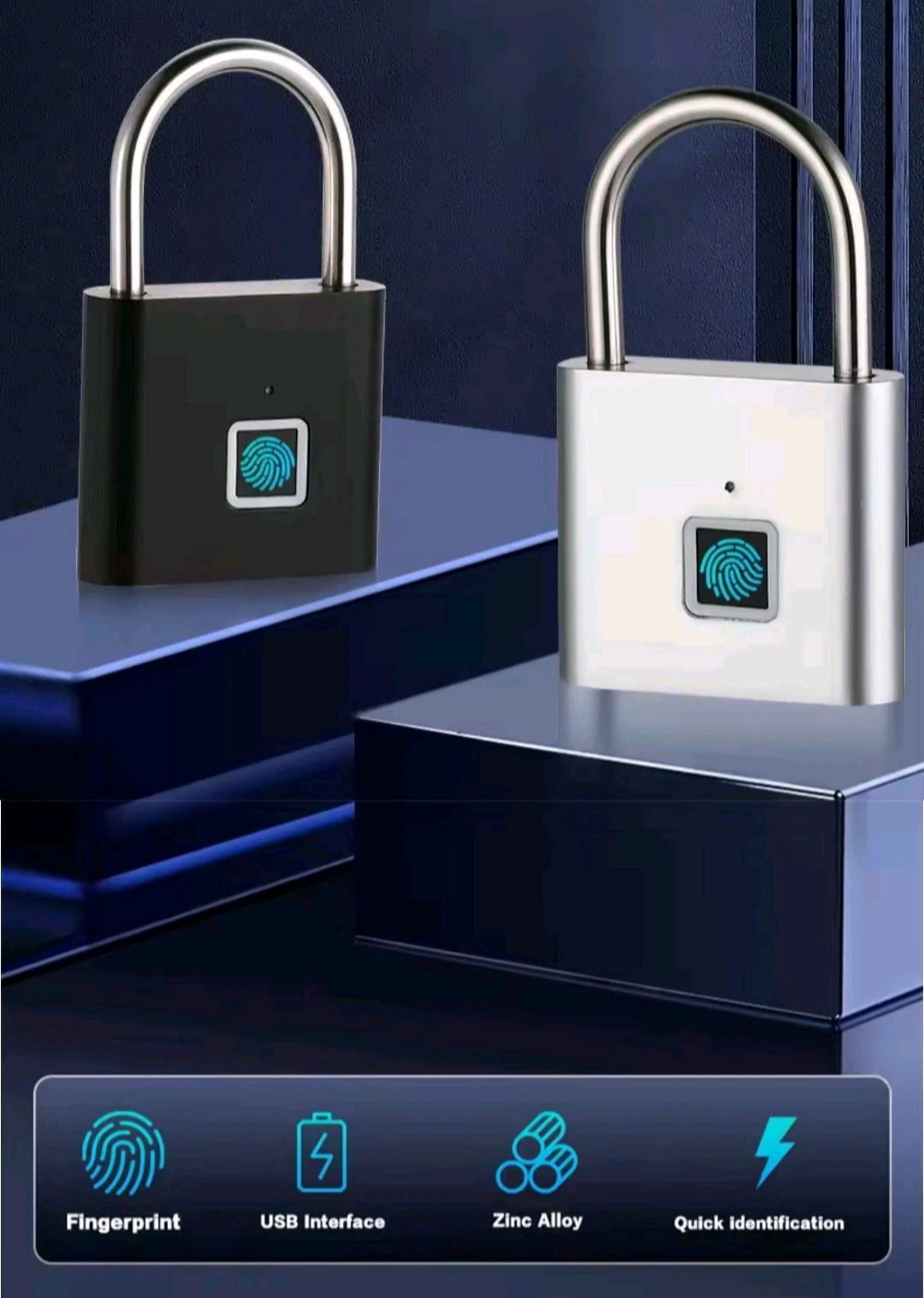 Fingerprint Padlocks Smart Keyless Biometric Thumbprint WaterProof Black or Silver