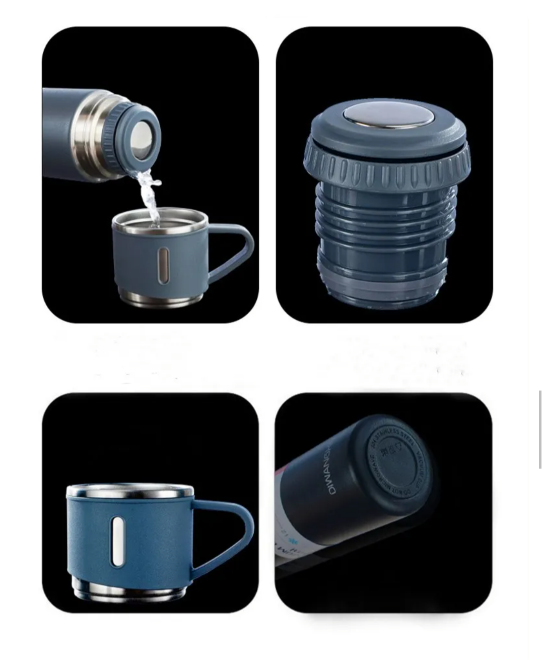 Stainless Steel Thermos Flask Gift Set Hot/Cold Travel Bottle with 2 Cups 0.5L