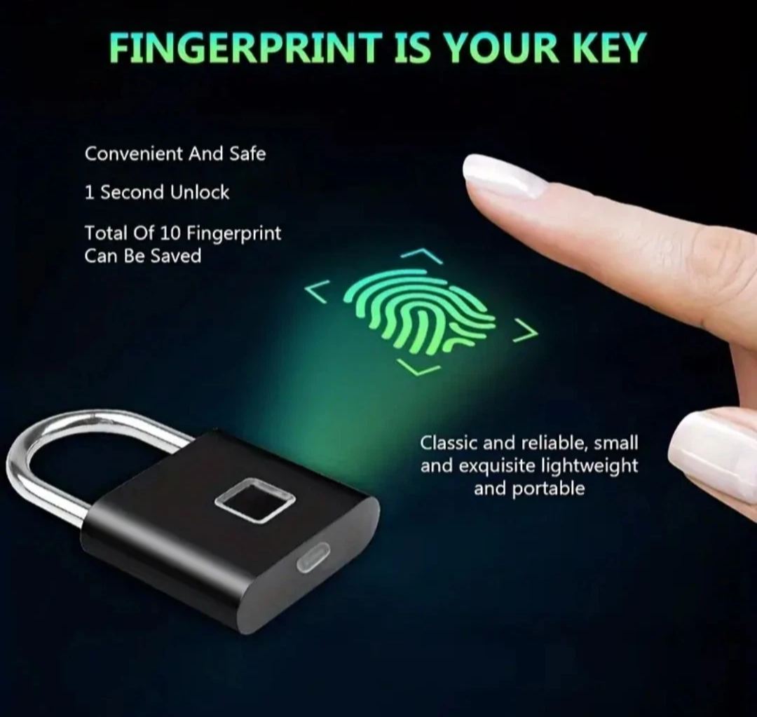 Fingerprint Padlocks Smart Keyless Biometric Thumbprint WaterProof Black or Silver