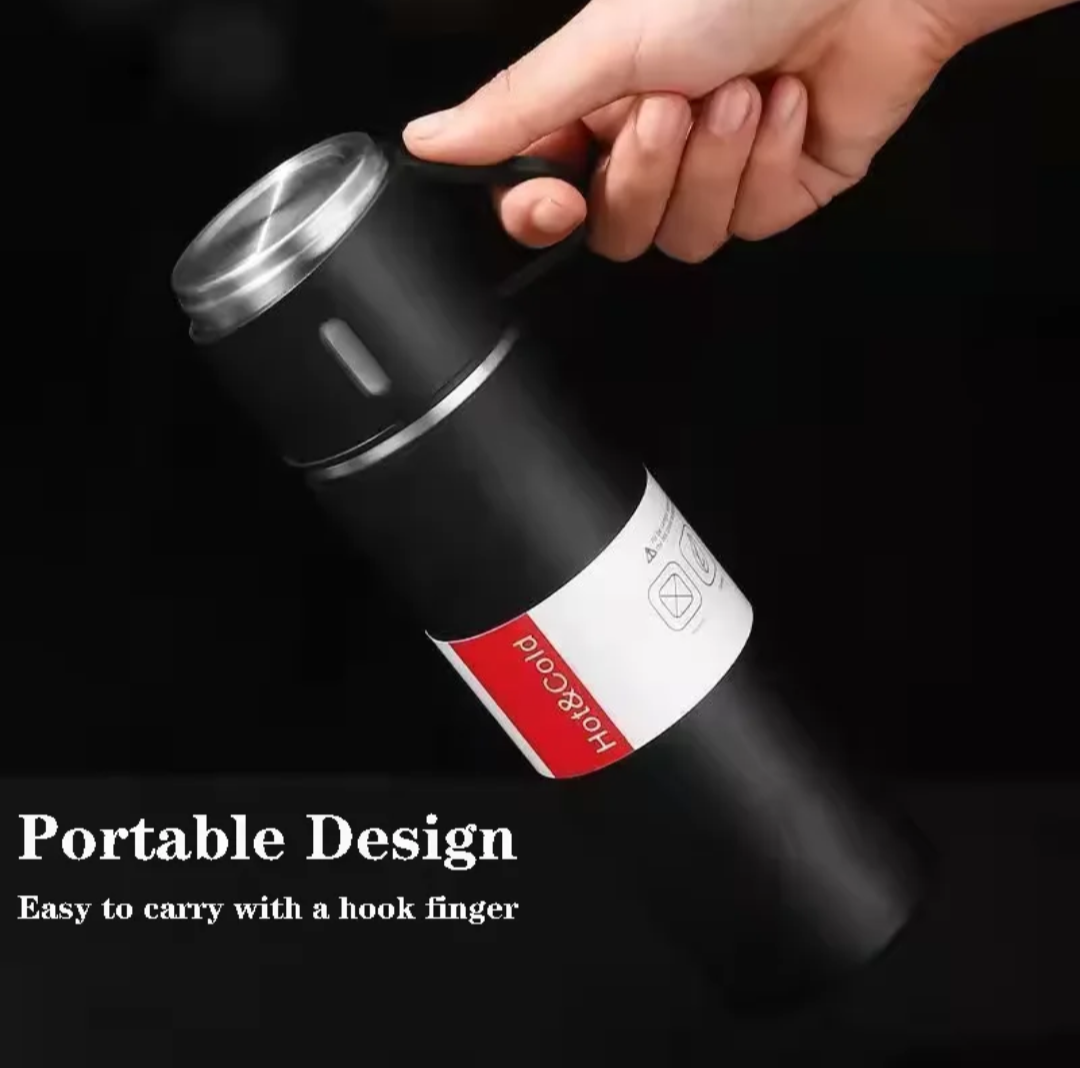Stainless Steel Thermos Flask Gift Set Hot/Cold Travel Bottle with 2 Cups 0.5L