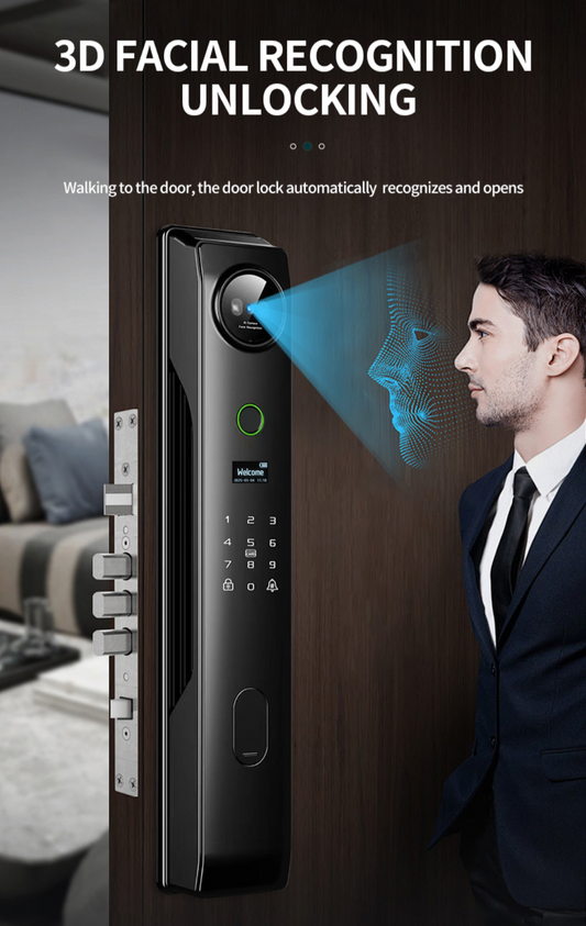 Smart Grey Lock 3D TUYA Face Recognition Camera FingerPrint App Password Key