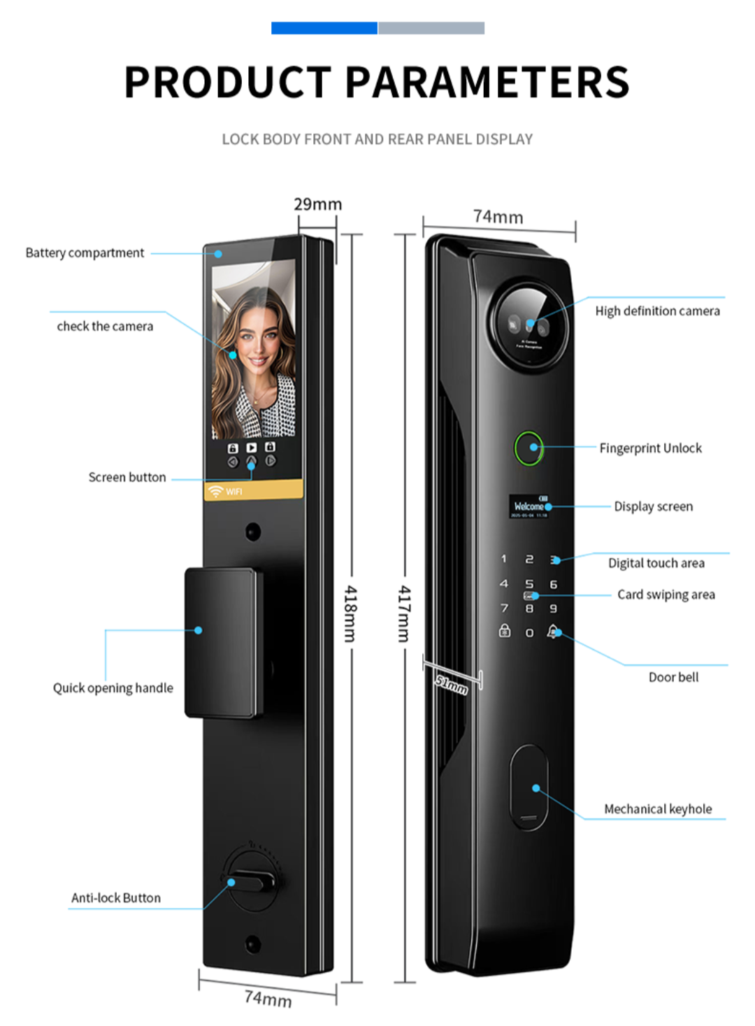 Face Recognition Smart Camera Fingerprint Lock Tuya App Password Key and key card