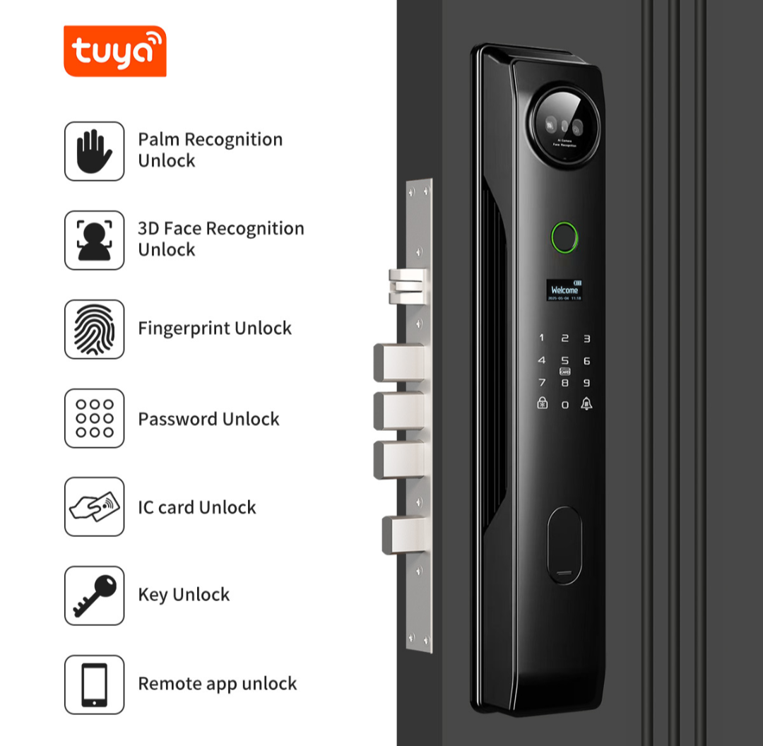 Face Recognition Smart Camera Fingerprint Lock Tuya App Password Key and key card