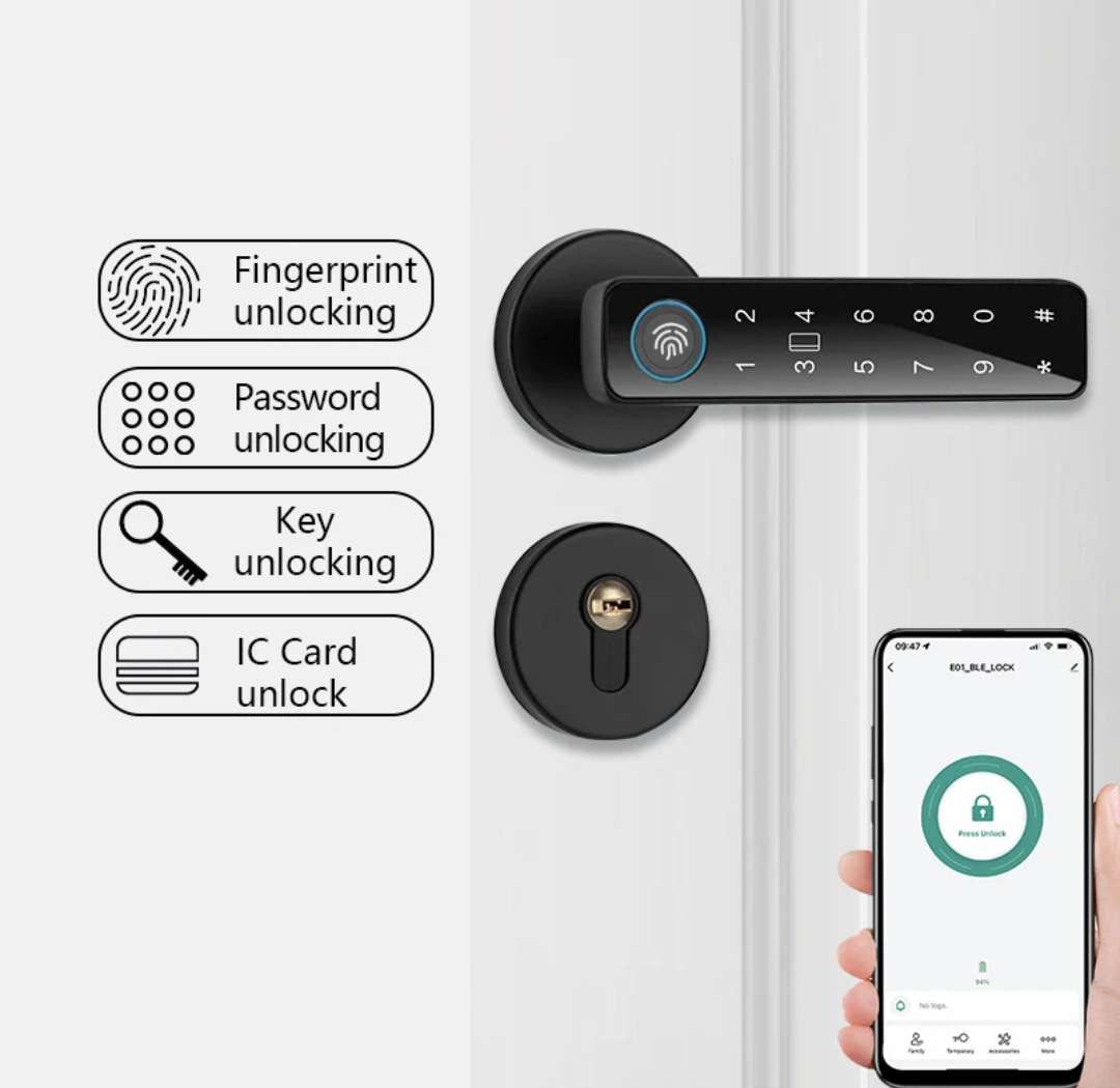 Smart Door lock 5 in 1 Fingerprint Key Password Key Card TUYA App Black