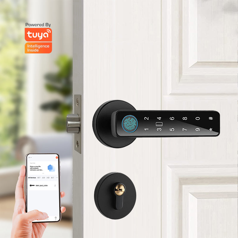 Smart Door lock 5 in 1 Fingerprint Key Password Key Card TUYA App Black