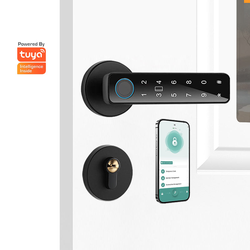 Smart Door lock 5 in 1 Fingerprint Key Password Key Card TUYA App Black