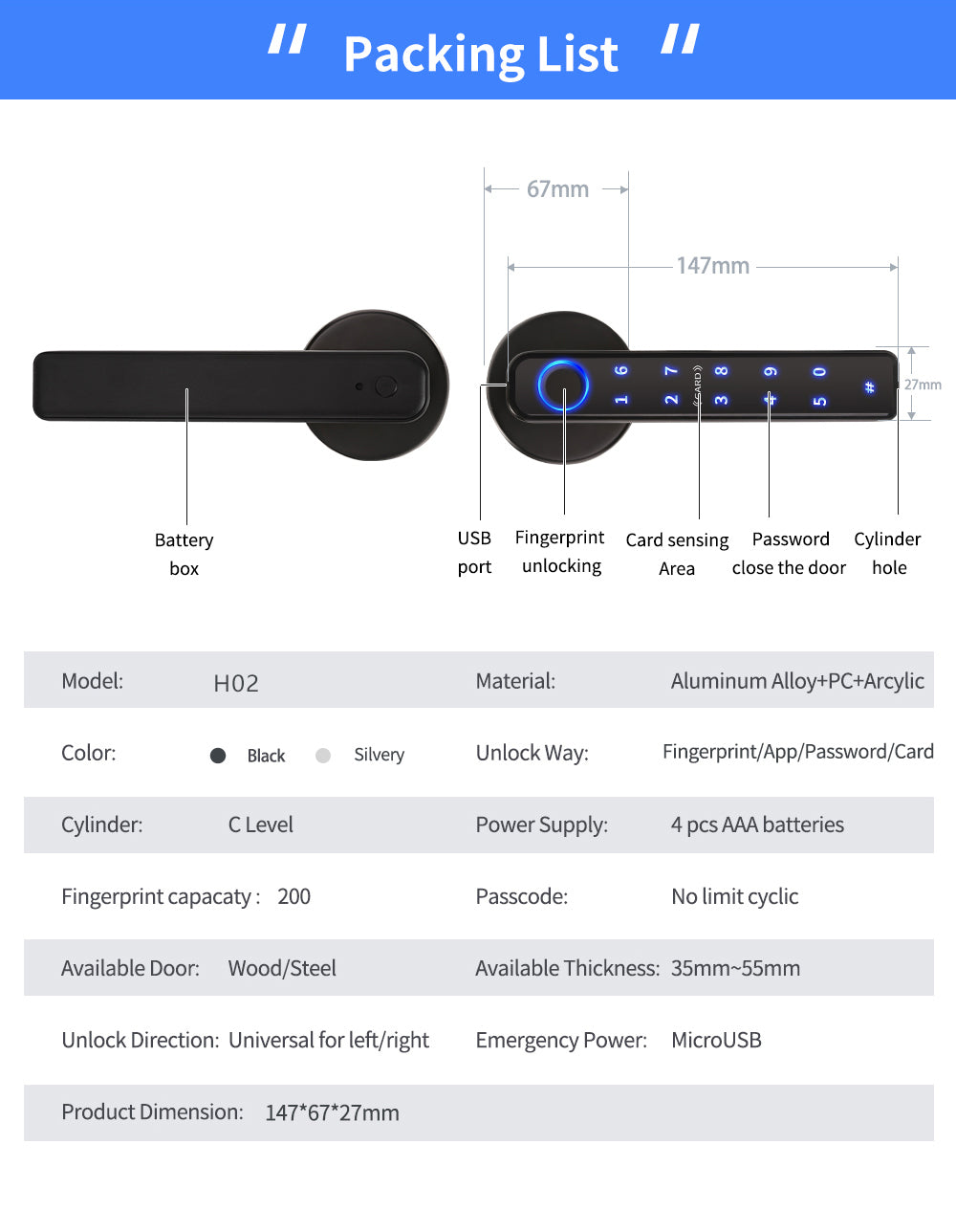 Smart Door lock 5 in 1 Fingerprint Key Password Key Card TUYA App