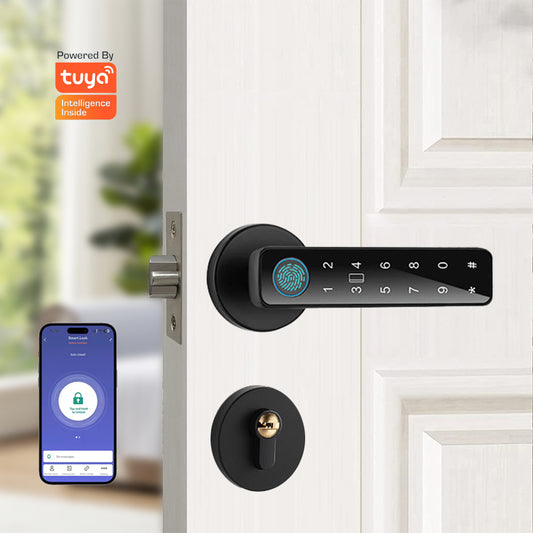 Smart Door lock 5 in 1 Fingerprint Key Password Key Card TUYA App Black