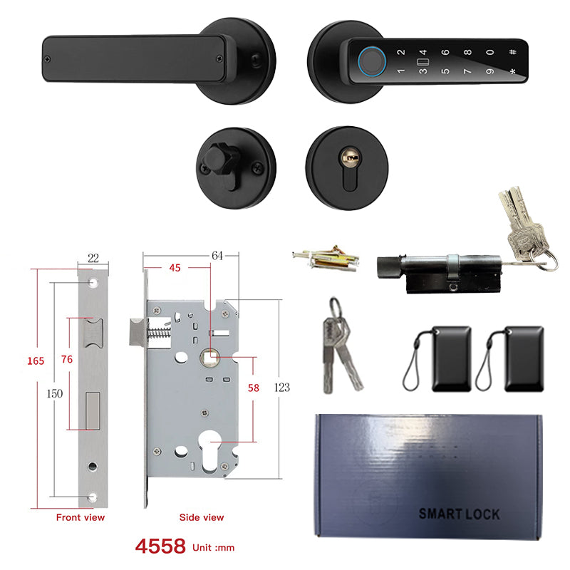 Smart Door lock 5 in 1 Fingerprint Key Password Key Card TUYA App Black