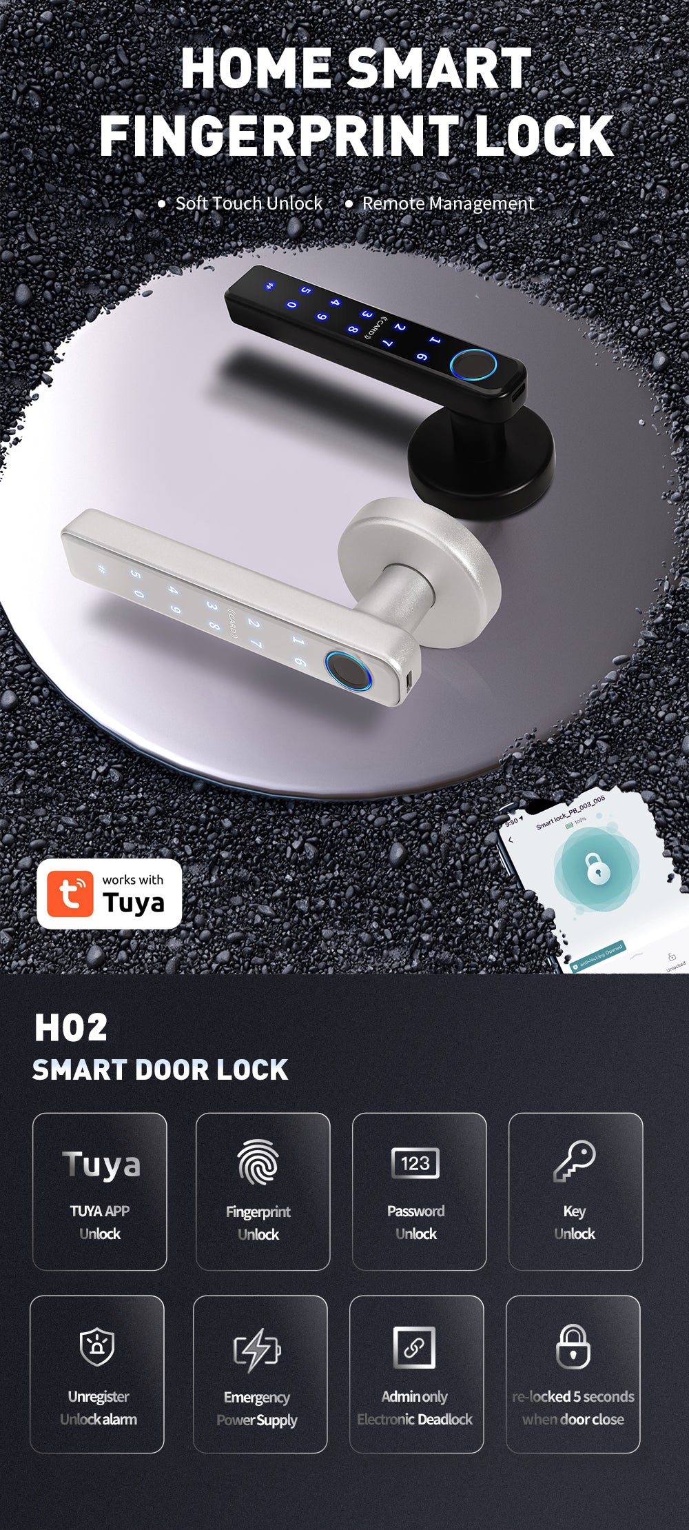 Smart Door lock 5 in 1 Fingerprint Key Password Key Card TUYA App